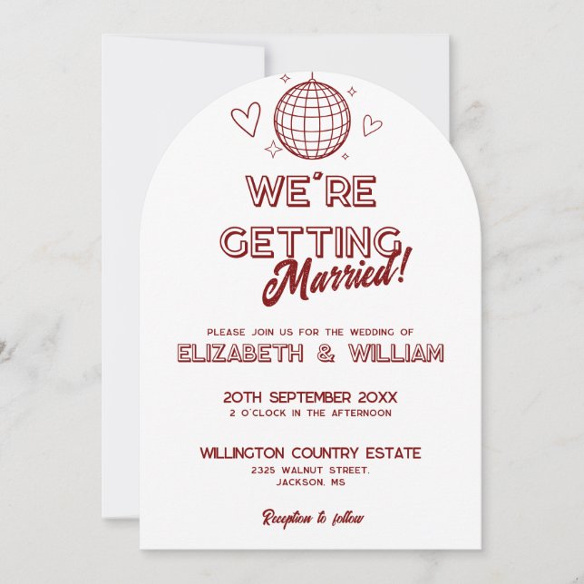 Invitation All In One Red Retro Disco Mariage Super (Devant)