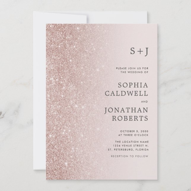 Invitation All in One Rose Gold Blush Parties scintillant Omb (Devant)