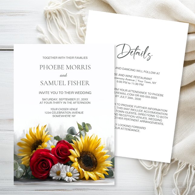 Invitation All in One Rustic Sunflowers and Roses Wedding (Créateur téléchargé)