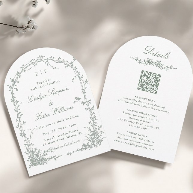 Invitation All in One Sage Green Floral Garden Wedding Arch (Front & Back)