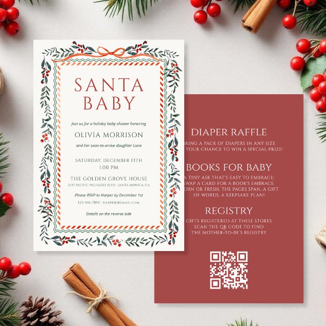 Invitation All in One Santa Baby Bow Christmas Baby Shower (Créateur téléchargé)