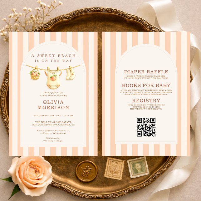 Invitation All in One Sweet Peach Stripes Baby Shower (Créateur téléchargé)
