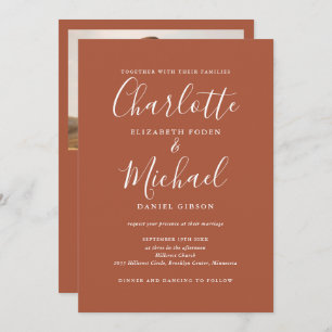 Invitation All In One Terracotta Chic Script Photo Mariage