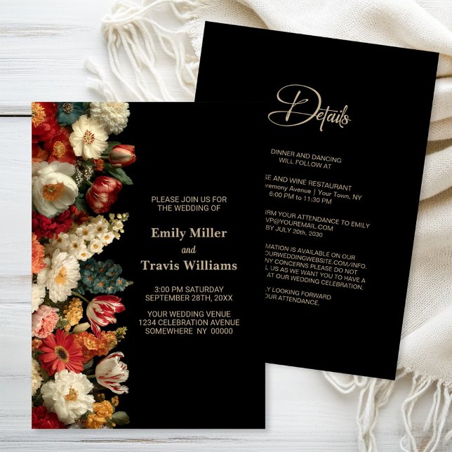 Invitation All in One Vibrant Moody Floral Black Wedding (Créateur téléchargé)