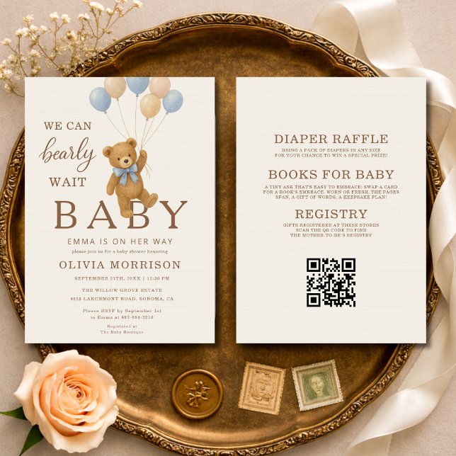 Invitation All in One We Can Bearly Wait Baby Shower (Créateur téléchargé)