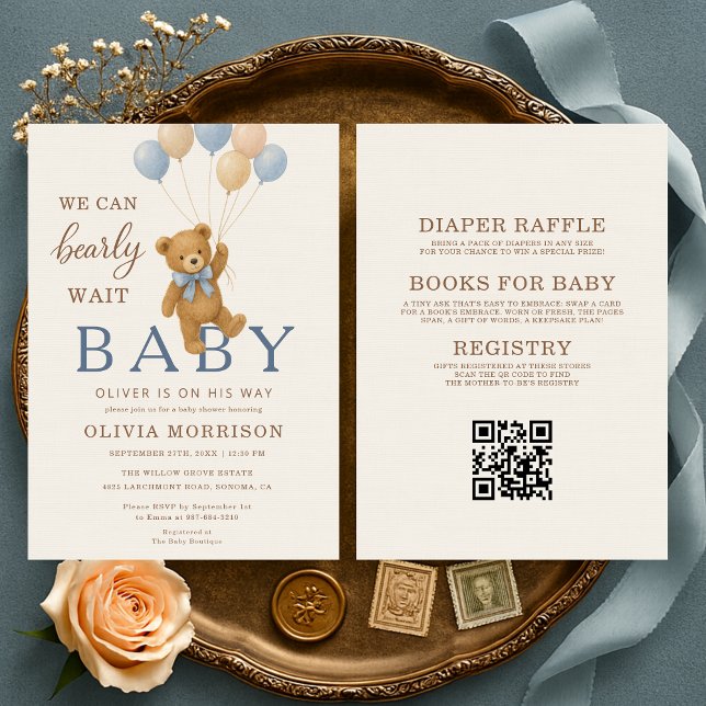 Invitation All in One We Can Bearly Wait Boy Baby Shower (Créateur téléchargé)
