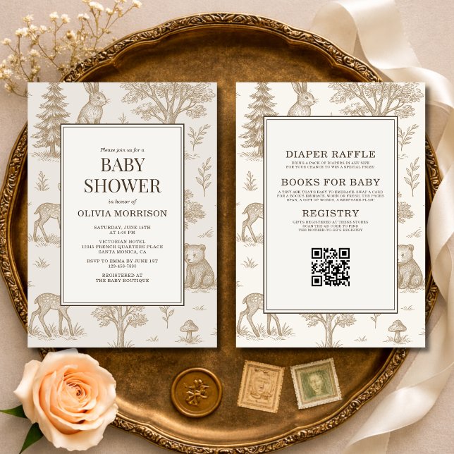 Invitation All in One Woodland Animals QR Code Baby Shower (Créateur téléchargé)