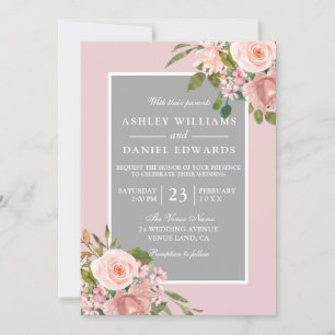 Invitation All Seasons Rose Rose Or Mariage Floral Inviter