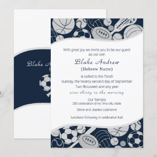Invitation All Sports Bar Mitzvah Silver Blue