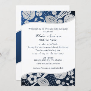 Invitation All Sports Bar Mitzvah Silver Blue