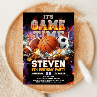 Invitation All Sports Game Time Birthday Party - Sport