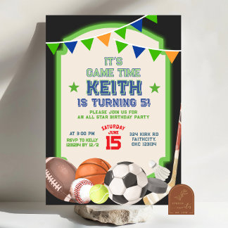 Invitation All Star All Sports Theme Anniversaire de enfant