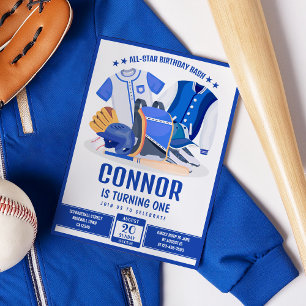 Invitation All Star Athlete Baseball Blue Anniversaire