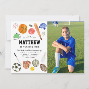 Invitation All Star Sports Balls Team Kid Boy Photo Anniversa