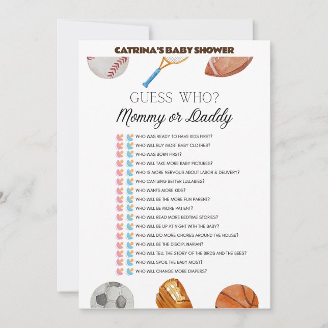 Invitation All Stars Sports Baby shower - Nom modifiable, 5x7 (Devant)