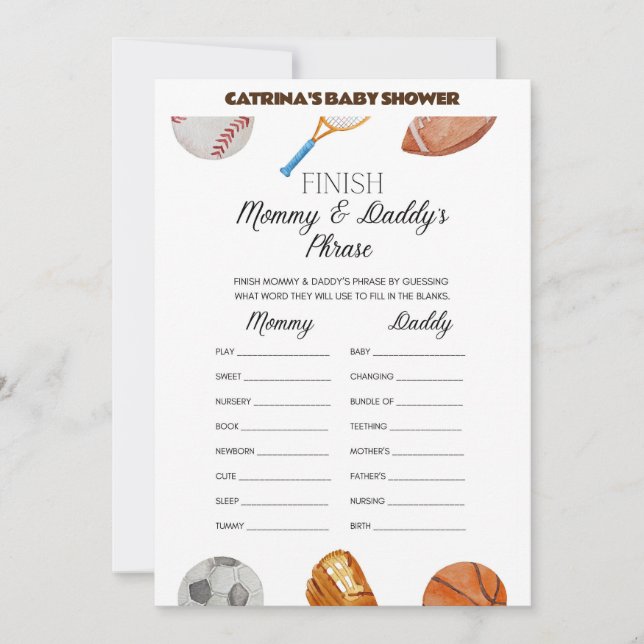 Invitation All Stars Sports Baby shower - Nom modifiable, 5x7 (Devant)