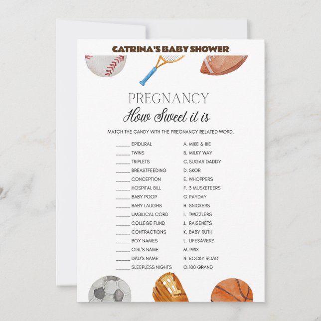 Invitation All Stars Sports Baby shower - Nom modifiable, 5x7 (Devant)