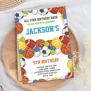 Invitation All Stars White Sports Party Anniversaire Invitati
