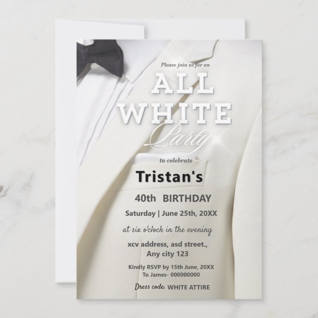 Invitation All White Affair ou party Luxe (Devant)