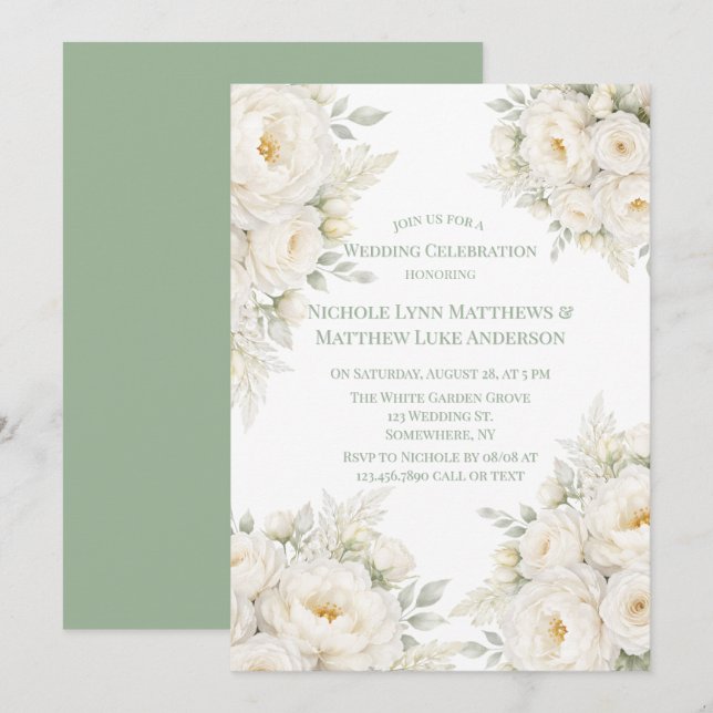 Invitation All White Floral Wedding Celebration (Devant / Derrière)