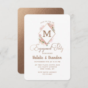 Invitation Allant Rose Vintage Monogramme partie d'engagement