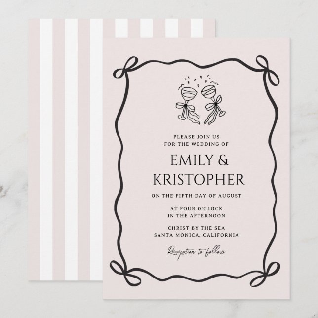 Invitation Aller à la Chapelle Coquette Nœud Mariage (Devant / Derrière)