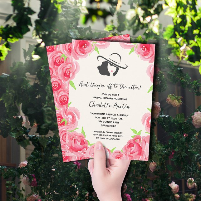 Invitation Aller à la Fête des mariées des roses roses de l'a (Créateur téléchargé)