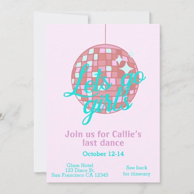Invitation Allez les filles Dernier Disco Bachelorette (Devant)