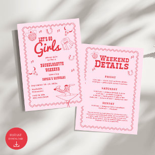 Invitation Allez les filles fille fille rose et rouge Bachelo