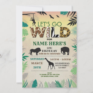 Invitation Allez Wild Jungle Anniversaire de fête Safari ZOO