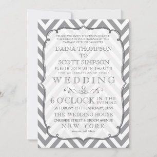 Invitation Alliage blanc gris neutre Chevron Stripes Mariage