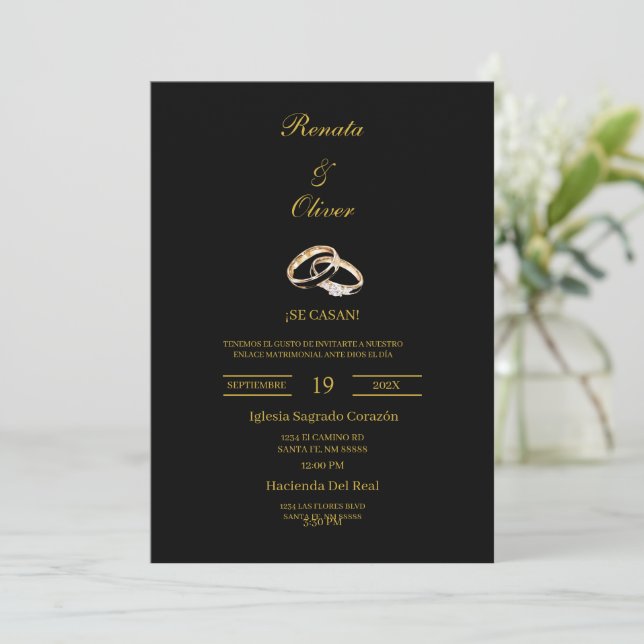 Invitation Alliance de mariage thème noir Mariage Espagnol (Debout devant)