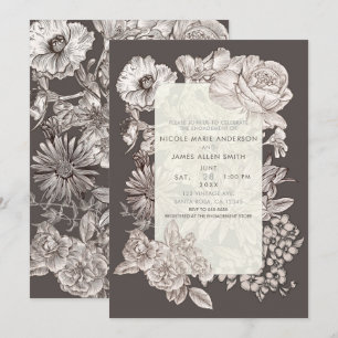 Invitation Alliance florale vintage moderne ivoire et gris 