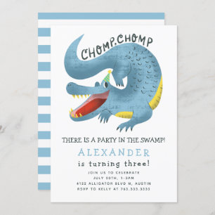 Invitation Alligator Anniversaire Bleu