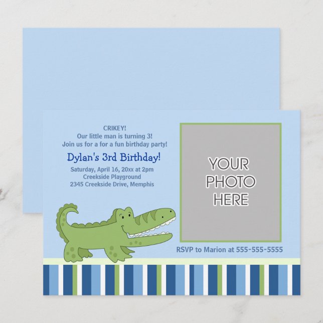 Invitation Alligator Boys Anniversaire (Devant / Derrière)