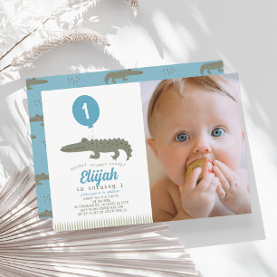 Invitation Alligator Crocodile Balloon garçon 1er anniversair