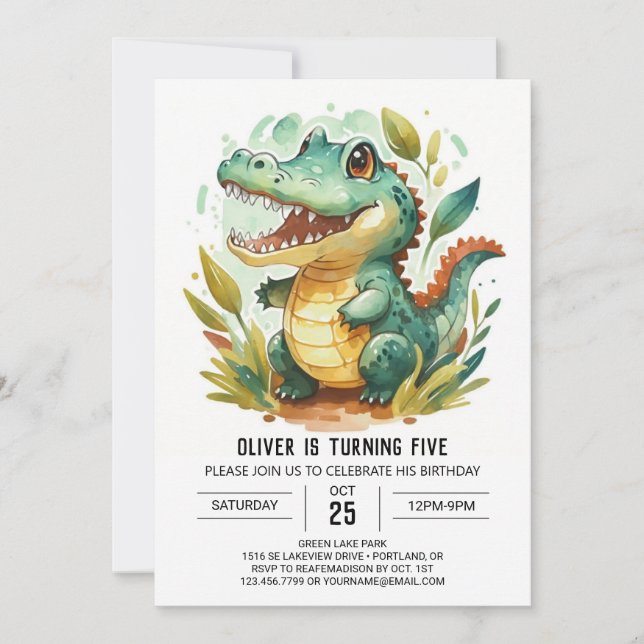 Invitation Alligator Crocodile mignon Anniversaire (Devant)
