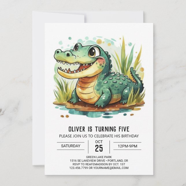 Invitation Alligator Crocodile moderne Anniversaire (Devant)