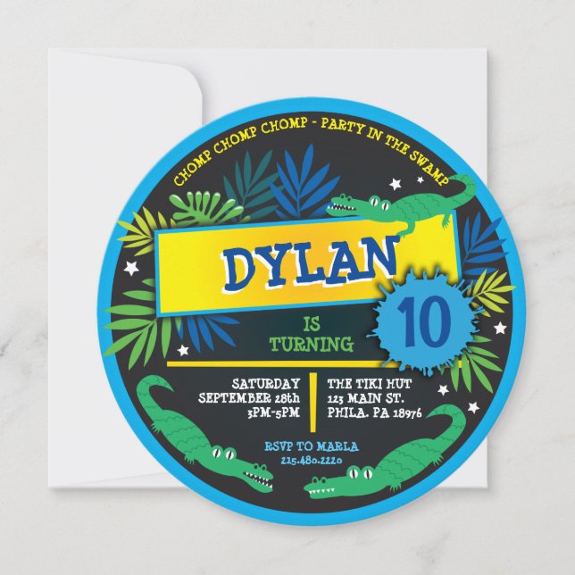 Invitation ALLIGATOR CROCODILE SWAMP Anniversaire (Devant)