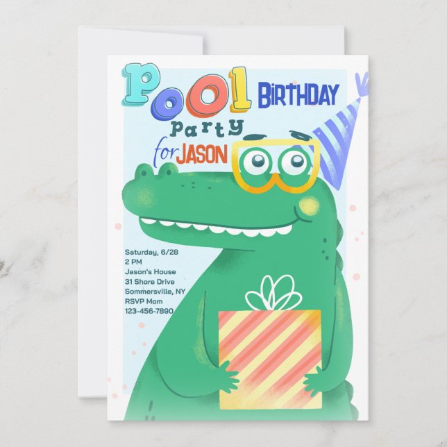 Invitation Alligator Fête de Piscine (Devant)