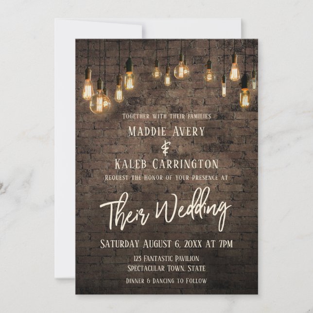 Invitation Allison v4 Brick Edison Lights Mariage (Devant)