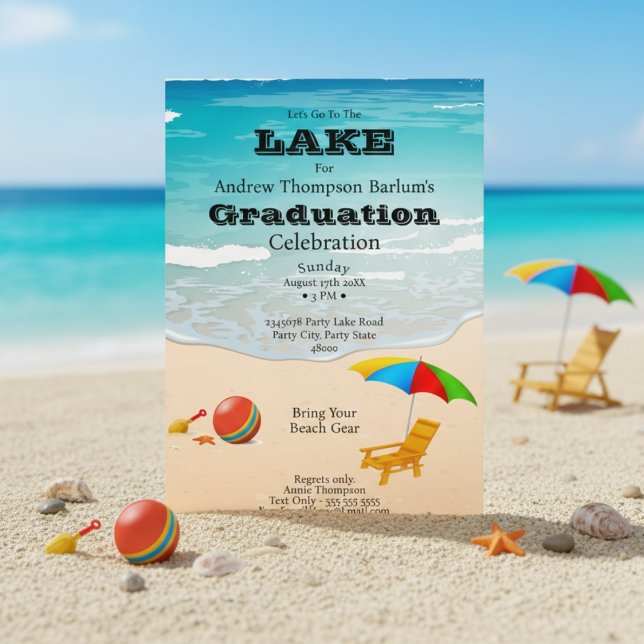 Invitation Allons À La Graduation De Lake Beach (The ultimate beach bash for the new grad.)