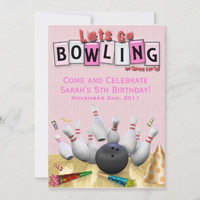 Invitation Allons au Bowling, fête d'anniversaire (Devant)