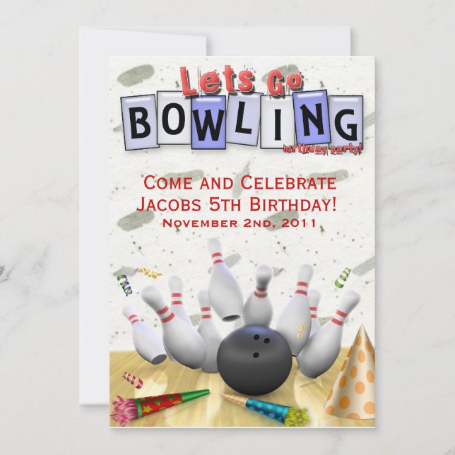Invitation Allons au Bowling, fête d'anniversaire (Devant)
