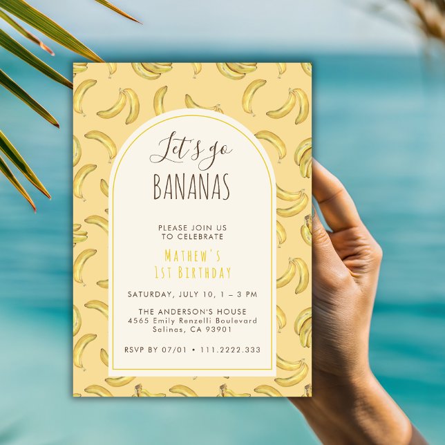 Invitation Allons Bananes Mignon Jaune Fête d'anniversaire de (Créateur téléchargé)
