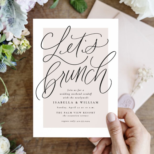 Invitation Allons bruncher avec des lettres manuscrites rose  (Créateur téléchargé)