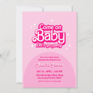 Invitation Allons faire la fête Baby shower rose