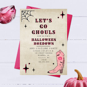 Invitation Allons Gouls Halloween Party Pink Boot