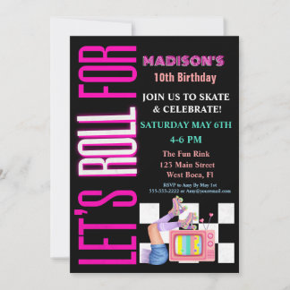 Invitation Allons Rouler Pour, Roller Skate Glow Party