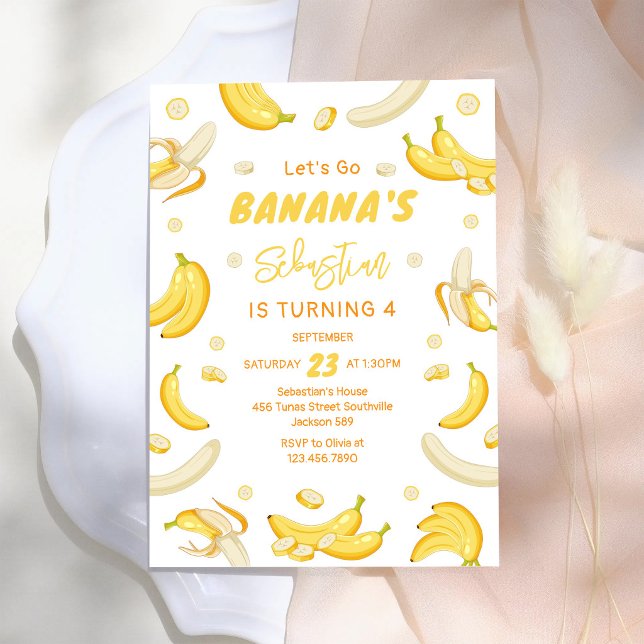Invitation Allons-y Banane Fête d'anniversaire Singe Tropical (Créateur téléchargé)